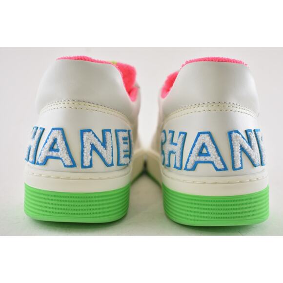 Chanel Mens 20P White Multicolor Neon CC Logo Flat Runner Trainer Sneaker 44 11 - Picture 10 of 12